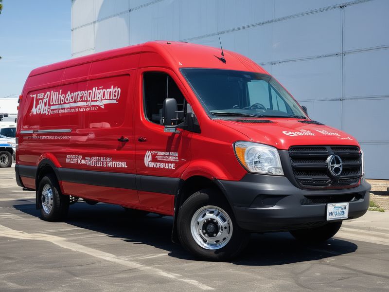 Completed delivery truck with professional white lettering showcasing clean typography and company branding on red vehicle