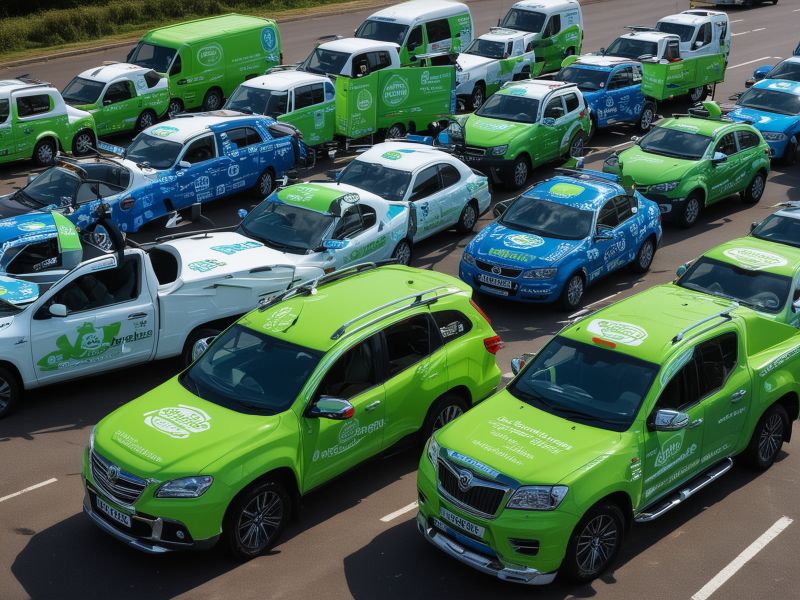 Professional fleet of identically branded vehicles creating strong visual impact and brand recognition on the road