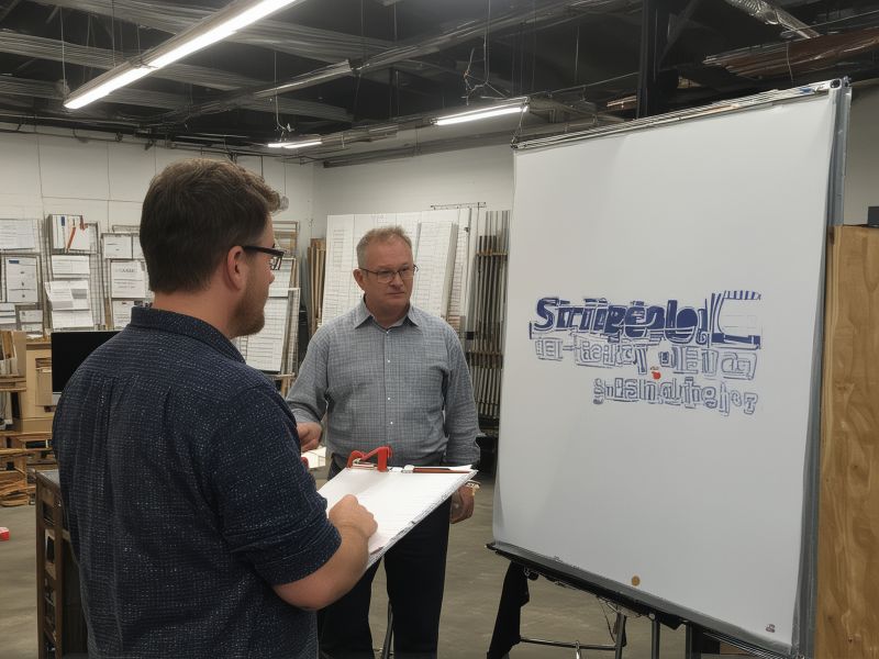 Professional design consultation meeting with client at StripesOLSigns workshop