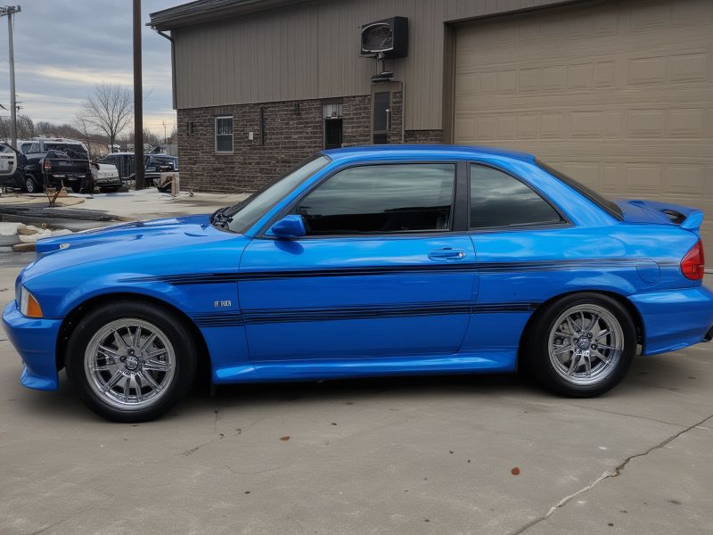 Finished vehicle with professional blue racing stripes showcasing the final result of quality striping installation